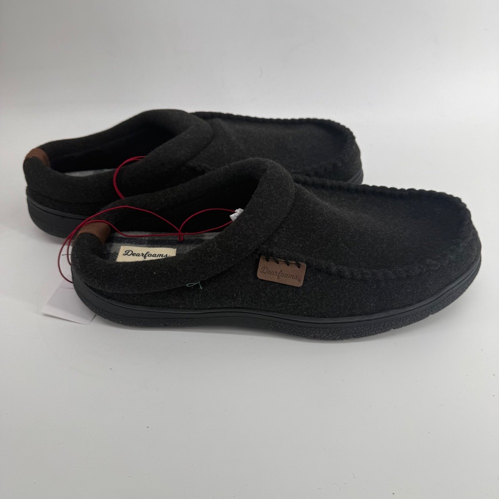 Dearfoams Mens‎ Wool Blend Memory Foam Moccasin Slippers Black XL 13-14